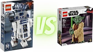 LEGO Star Wars UCS R2D2 vs Buildable Yoda Comparison 1022575308 vs 75255 [upl. by Akinuahs]