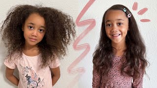 Straightening Ziyas Hair for the FIRST Time Curly to Straight Hair Routine 2022 [upl. by Trovillion743]