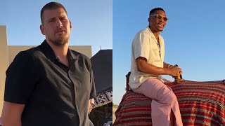 Nikola Jokics FUNNY REACTION when he saw Russell Westbrook riding on a Camel [upl. by Ettezus]