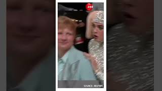 Met Gala 2024 Holywood Pop Singer ED Sheeran Poses In Shimmer Work Blue Suit Along Cara Delevingne [upl. by Nahgrom]