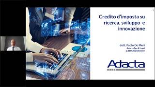 WEBINAR 15 Luglio 2020  CREDITO DI IMPOSTA RICERCA SVILUPPO E INNOVAZIONE [upl. by Nichani]