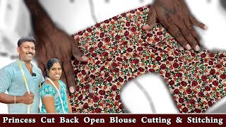 Princess Cut With Back Open Blouse Cutting and Stitching  Tailoring in Tamil  Tailor Bro [upl. by Housen923]