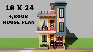 4 Bedroom elevation house plan1824 makan ka naksha18x24 ghar ka naksha18 by 24 house plan [upl. by Oilenroc]