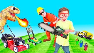 Kids Lawn mower toy  garbage truck toy  learn real excavators  blippi toy  min min playtime [upl. by Hermia]