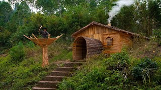 Big House made of logs in the forest Build a Warm and Comfortable House to Survive Underground [upl. by Ahsaf]