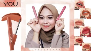 YOU Colorland Powder Mousse Lip Stain Swatches  Review amp Uji ketahanan [upl. by Ahsemaj]