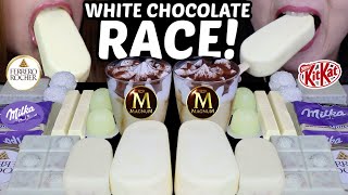 ASMR WHITE CHOCOLATE DESSERT RACE GIANT MILKA ALFAJOR MAGNUM ICE CREAM FERRERO ROCHER KITKAT 먹방 [upl. by Enerol649]