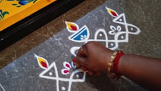 Karthika Pournami special l Easy border rangoli designs  Friday rangoli  Lotus Diya rangoli Kolam [upl. by Laekim156]