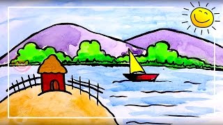 Scenery drawing for kids  How to Draw Scenery of beautiful nature step by step [upl. by Annadroj73]