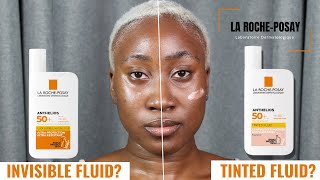 LA ROCHE POSAY ANTHELIOS ULTRALIGHT INVISIBLE FLUID vs TINTED FLUID SPF 50  REVIEW ON DARK SKIN [upl. by Minica]