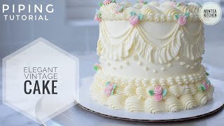 HOW TO MAKE WHITE VINTAGE CAKE PIPING TECHNIQUESTUTORIALCAKE DECORATING [upl. by Ylak]