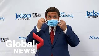 Coronavirus Florida governor Ron DeSantis gets heckled by protester during COVID19 update  FULL [upl. by Latsyek515]