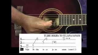 Tutorial for Tujhe dekha to ye jana sanam song on guitar [upl. by Bevis]