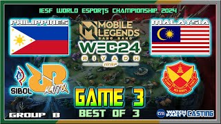 PHILIPPINES vs MALAYSIA Game 3  SIBOL RRQ KAITO vs SRG  IESF World Esports Championship 2024 Group [upl. by Bowlds]