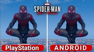 SpiderMan Miles Morales PS5 vs Android  Combat amp Swinging Comparison [upl. by Haelhsa823]