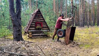 WOODEN HOUSE for SURVIVAL in the forest DIY washbasin and stove [upl. by Reichel]