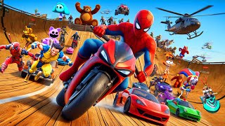 GTAV SPIDER  MAN 2 🏍️ FIVE NIGHTS AT FREDDYS POPPY PLAYTIME 3 Join in Epic New Stunt Racing🎢🪂💫 [upl. by Westland761]