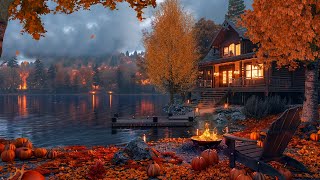 Lakeside Ambience🍁Crackling Fire Crickets Winds and Distant Thunder Sounds to SleepRestRelax [upl. by Eelarak322]