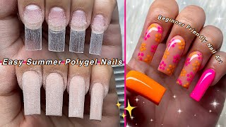 EASY SUMMER POLYGEL NAILS🧡 BEGINNER FRIENDLY NAIL ART amp POLYGEL APPLICATION Nail Tutorial [upl. by Dewitt]