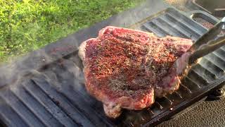 Tbone steak on cast iron griddle pan [upl. by Chandos]