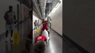 Houston Rockets mascot Clutch the bear and Dillon Brooks got into a pillow fight during media day [upl. by Ardnoel433]