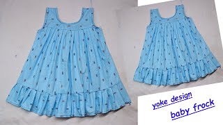 Designer Yoke Baby Frock Cutting and Stitching Very Easy [upl. by Eilla]