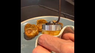 Frying canapé shells using a Netherton Foundry croustade iron [upl. by Thorncombe]