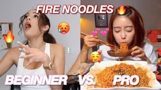 beginners vs pros doing the FIRE noodles challenge 🔥 [upl. by Akinal890]