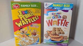 WAFFLE Cereal Showdown Trying New FRUITY PEBBLES Waffles amp CINNAMON TOAST CRUNCH Waffle Cereals [upl. by Simpkins]