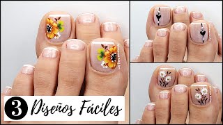 🤩 3 Decoraciones de UÑAS de pies FÁCILES de hacer PASO a PASO💅 [upl. by Adhern529]