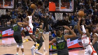 Jalen Green goes for poster dunk on Rudy Gobert then swaps to layup midair 🤯 [upl. by Quar]