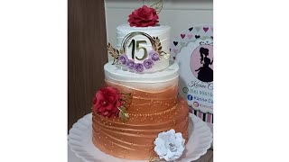 Bolo 15 anos 3 andares  Usando Guindaste Caseiro 80 fatias  Rose Gold  Karine Cakes [upl. by Abey19]