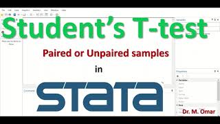 Paired or Unpaired Students T test for two samples in STATA [upl. by Aigneis]