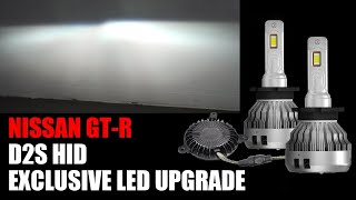 D2 HID To LED Conversion Kit On A Nissan GTR headlight bulb  Simple Plug amp Play Process [upl. by Glanti]