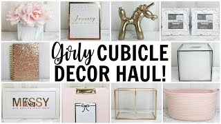 Girly Cubicle amp Office Decor Haul ♡ HomeGoods TJ Maxx Target amp Hobby Lobby ♡ Pink Gold amp Marble [upl. by Aserat]