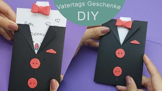 DIY Vatertags Geschenkideen Anzug Karte basteln für papa zum geburtstag [upl. by Kalk]