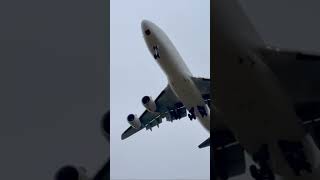 Boeing 7478 F overhead landing at foggy CologneBonn [upl. by Raual]