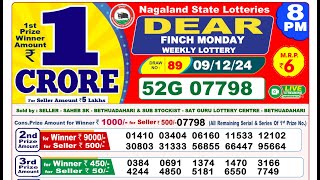 🔴DEAR  Lottery Sambad Result 8PM 09122024 Dear Finch Monday [upl. by Missie947]