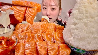 ASMR Salmon Sashimi【Mukbang Eating Sounds】【English subtitles】 [upl. by Lynette]