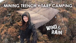 Camping in Mining Trench with Tarp for a Roof • Wind amp Rain [upl. by Nivlem854]