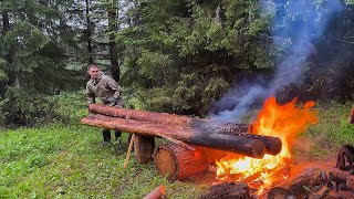 Building A BIG GAZEBO from Deadwood near Log Cabin  BURNING LOGS ON THE FIRE [upl. by Ijneb]