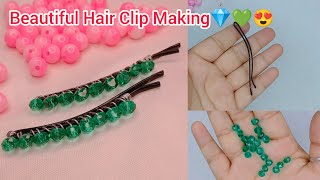 How To Make Hair Clip With Crystal Beads💎💚Diy Hair Accessories Making😍💖videoyoutubevideoviraldiy [upl. by Llenrup30]