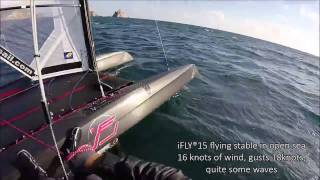 Stable Foiling works only in flat waters iFLY15 in open Mediterranean Sea Hydrofoil catamaran [upl. by Rosse39]