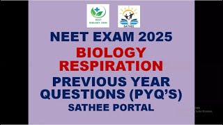 NEET BIOLOGY RESPIRATION PREVIOUS YEAR QUESTIONS  BOTANY RESPIRATION OF PLANTS RESPIRATION PYQ’S [upl. by Mancino]