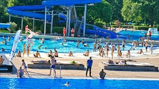 Wellen amp Wasserspringen 7 5 3m Freibad Reutlingen 4K Germany Аквапарк Прыжки и волны [upl. by Heyer702]