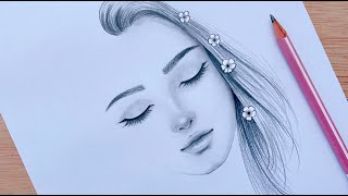 Easy Pencil sketch  How to draw A Girl face with eyes closed  step by step  Drawing Tutorial [upl. by Atalee]