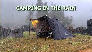 Solo Camping In The Rain  On Top Of The Hill And Delicious Grilled Meat  Forest RELAXING ASMR [upl. by Selda]