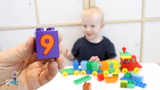 Learn Counting Numbers to 10 for kids  Marley Building Duplo Lego Toy Train Marley Mercury Daddy [upl. by Remliw709]