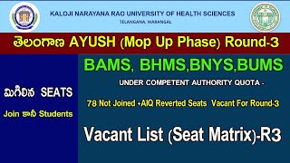 TELANGANA AYUSH Mop UP ROUND 3 SEAT MATRIX Web Options R3  telangana ayush counselling 2024 [upl. by Einwahs]