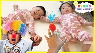 Make Twin Babies Smile Challenge with Ryans Family Review and Splash Pad for kids [upl. by Lynnell]